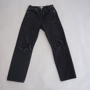 Agolde 90's Black Distressed 100% Cotton Button Fly Straight Leg Jean 26